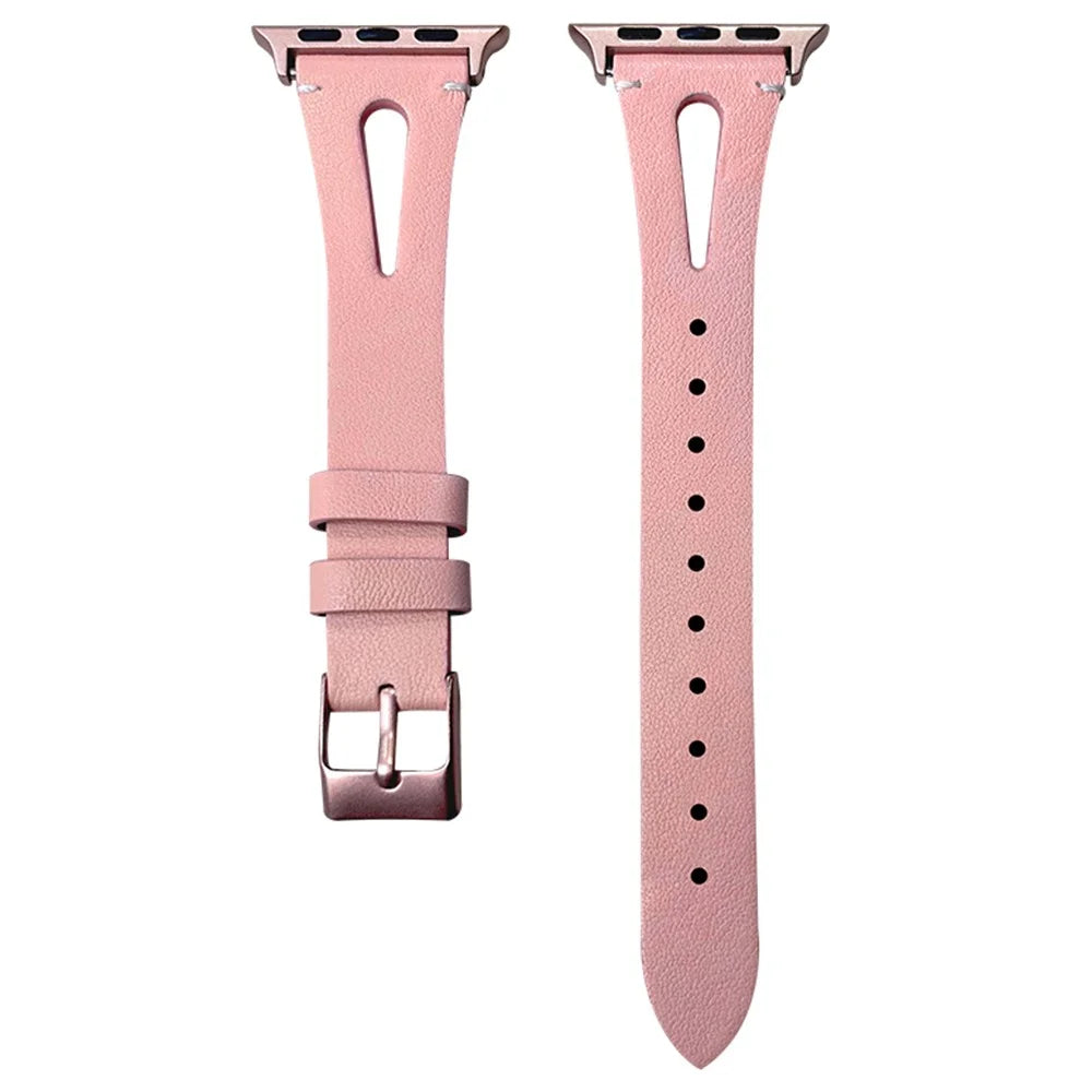 Band For Apple Watch Series 11 10 42mm / 9 8 7 41mm / SE3 SE2 SE 6 5 4 40mm / 3 2 1 38mm Split Leather Watch Strap - Pink - 1