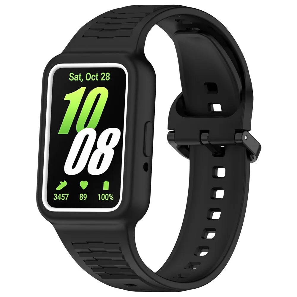 For Samsung Galaxy Fit3 SM-R390 Soft Silicone Wristband Replacement Strap with Case - Black - 1