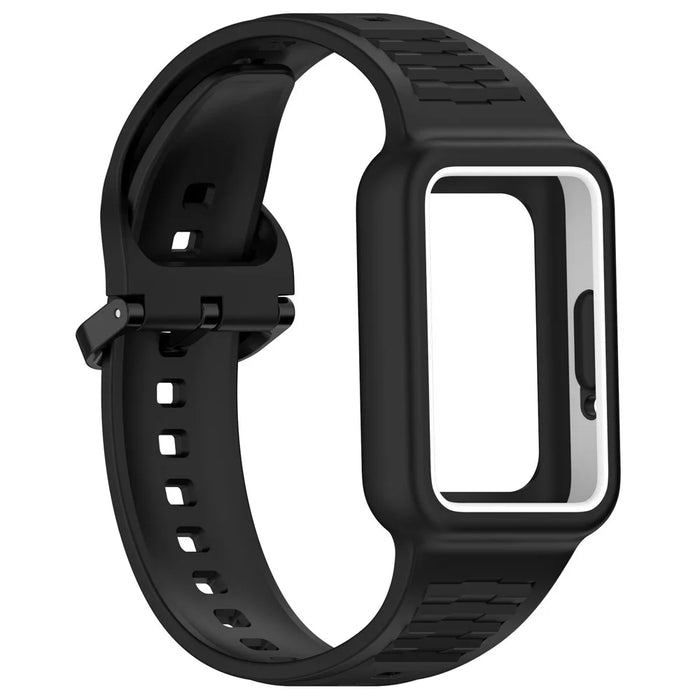 For Samsung Galaxy Fit3 SM-R390 Soft Silicone Wristband Replacement Strap with Case - Black - 4