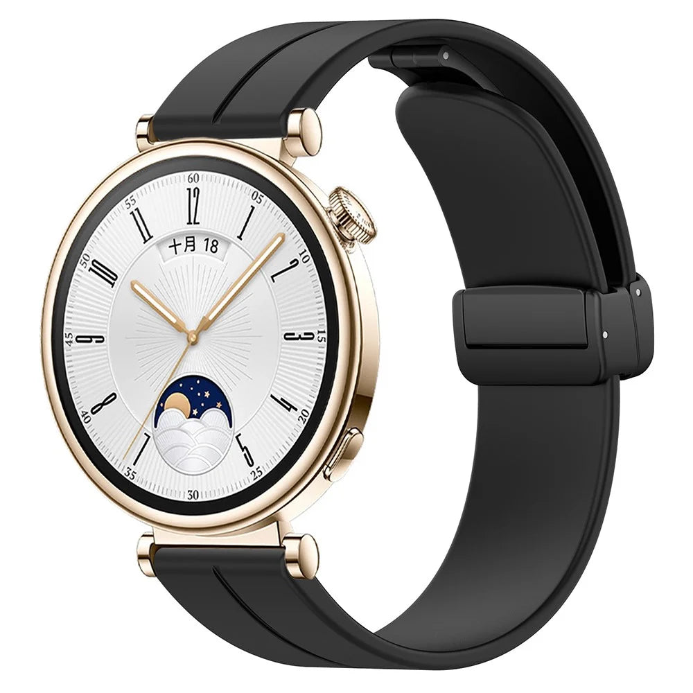 For Huawei / Samsung Universal 22mm Smartwatch Strap Magnetic Folding Buckle Silicone Band - Black - 6