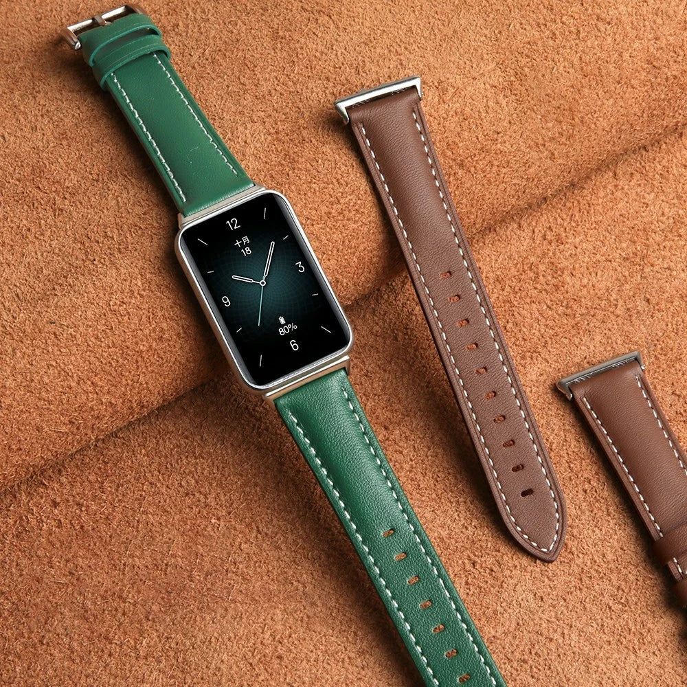 For Honor Band 9 Replacement Strap Genuine Cow Leather Watch Band - Green - 3