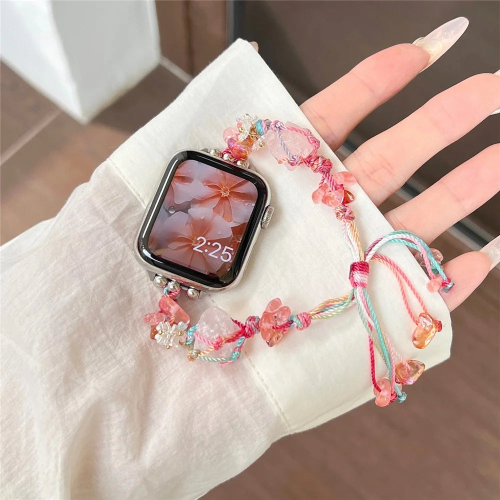 Drawstring Strap for Apple Watch Ultra 3 2 1 49mm / Series 11 10 46mm / 9 8 7 45mm / SE3 SE2 SE 6 5 4 44mm / 3 2 1 42mm Color Stone Rope Band - Red - 3