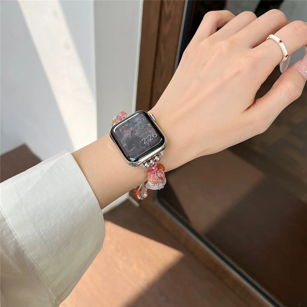 Drawstring Strap for Apple Watch Ultra 3 2 1 49mm / Series 11 10 46mm / 9 8 7 45mm / SE3 SE2 SE 6 5 4 44mm / 3 2 1 42mm Color Stone Rope Band - Red - 4