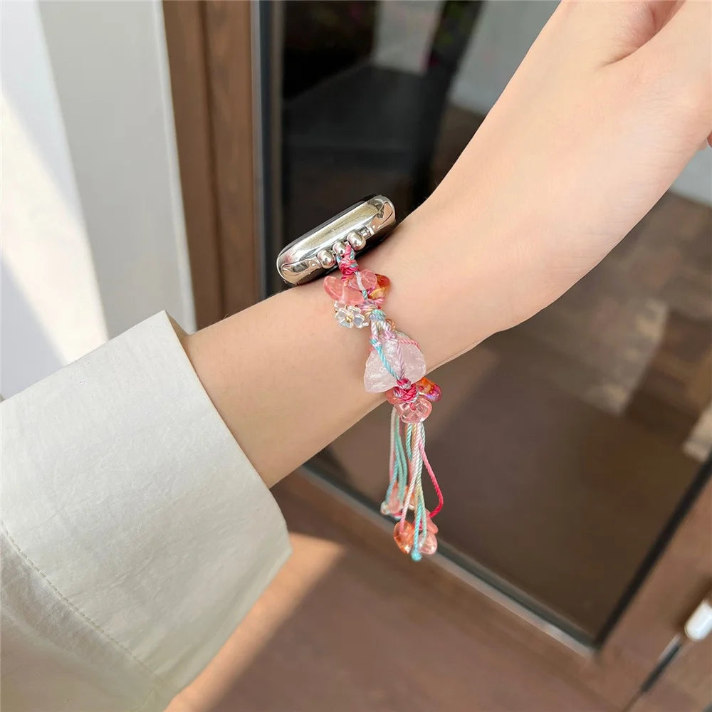 Drawstring Strap for Apple Watch Ultra 3 2 1 49mm / Series 11 10 46mm / 9 8 7 45mm / SE3 SE2 SE 6 5 4 44mm / 3 2 1 42mm Color Stone Rope Band - Red - 5