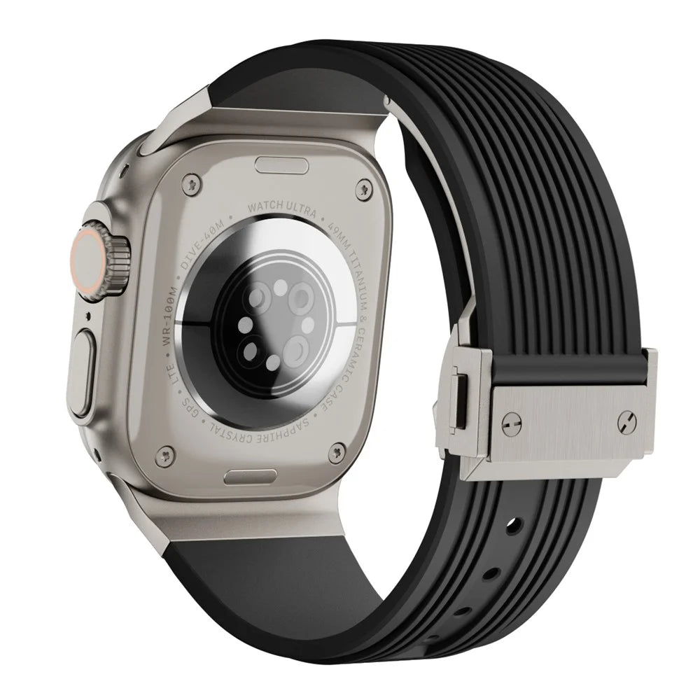 For Apple Watch Ultra 3 2 1 49mm / Series 11 10 46mm / 9 8 7 45mm / SE3 SE2 SE 6 5 4 44mm / 3 2 1 42mm Silicone Watch Band with Buckle - Black - 1