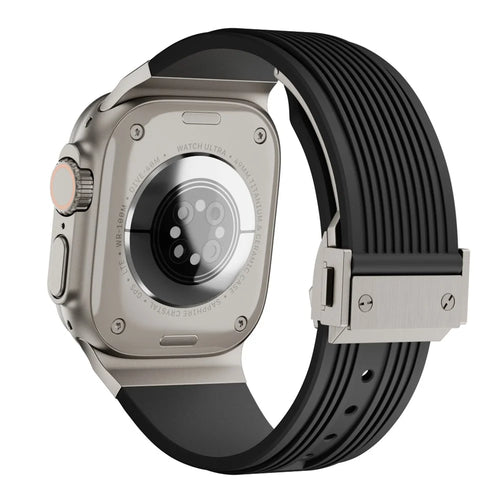 For Apple Watch Ultra 3 2 1 49mm / Series 11 10 46mm / 9 8 7 45mm / SE3 SE2 SE 6 5 4 44mm / 3 2 1 42mm Silicone Watch Band with Buckle - Black - 1