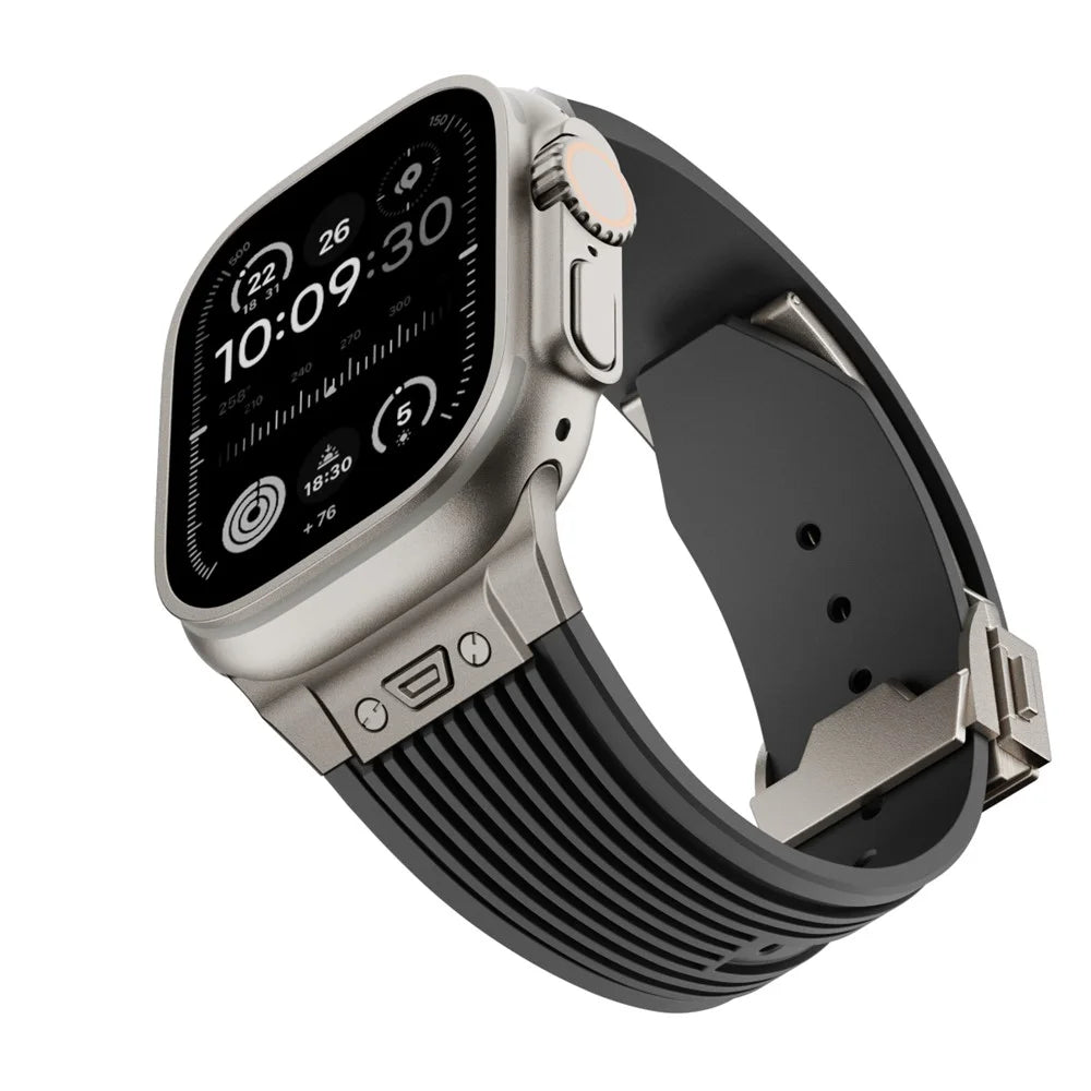 For Apple Watch Ultra 3 2 1 49mm / Series 11 10 46mm / 9 8 7 45mm / SE3 SE2 SE 6 5 4 44mm / 3 2 1 42mm Silicone Watch Band with Buckle - Black - 3