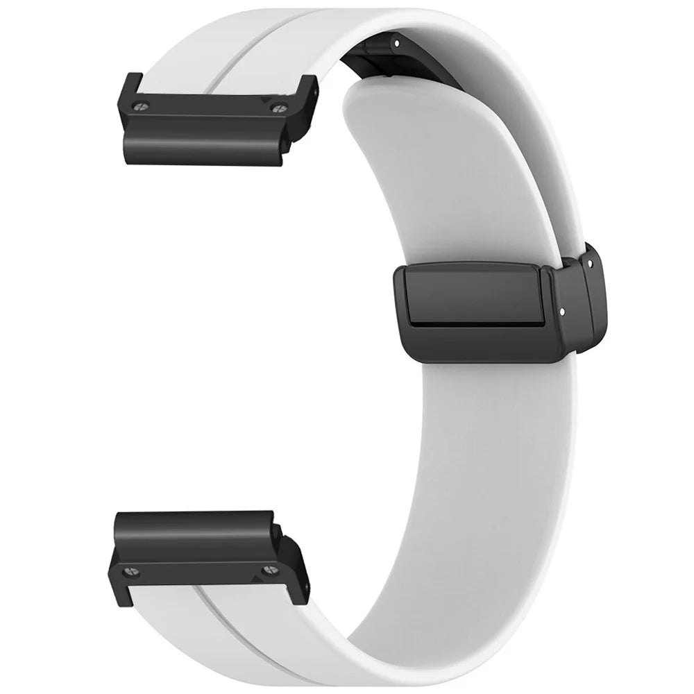 For Garmin Fenix 7 / 6 / 5 22mm Wrist Strap Flexible Silicone Watch Band with Magnetic Buckle - White - 1