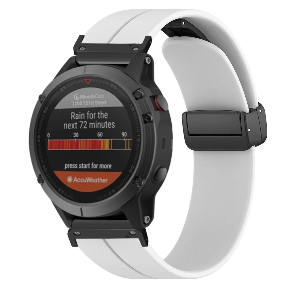 For Garmin Fenix 7 / 6 / 5 22mm Wrist Strap Flexible Silicone Watch Band with Magnetic Buckle - White - 2