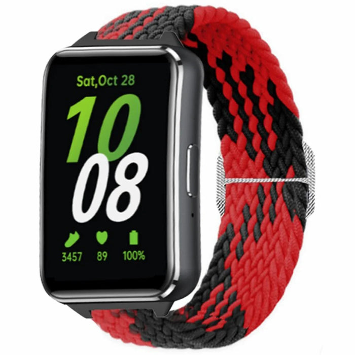 For Samsung Galaxy Fit3 Replacement Band 12mm Nylon Braided Watch Strap - Red / Black - 2