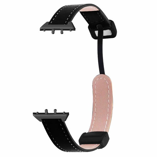 For Samsung Galaxy Fit3 Watch Band Genuine Cow Leather Folding Magnetic Buckle Strap - Black - 1