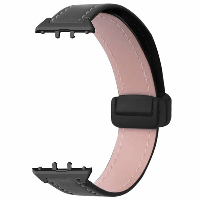 For Samsung Galaxy Fit3 Watch Band Genuine Cow Leather Folding Magnetic Buckle Strap - Black - 3