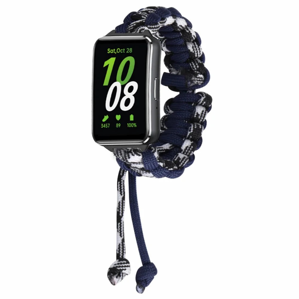 For Samsung Galaxy Fit3 Adjustable Nylon Braided Watch Band Replacement Wrist Strap - Navy Blue - 2