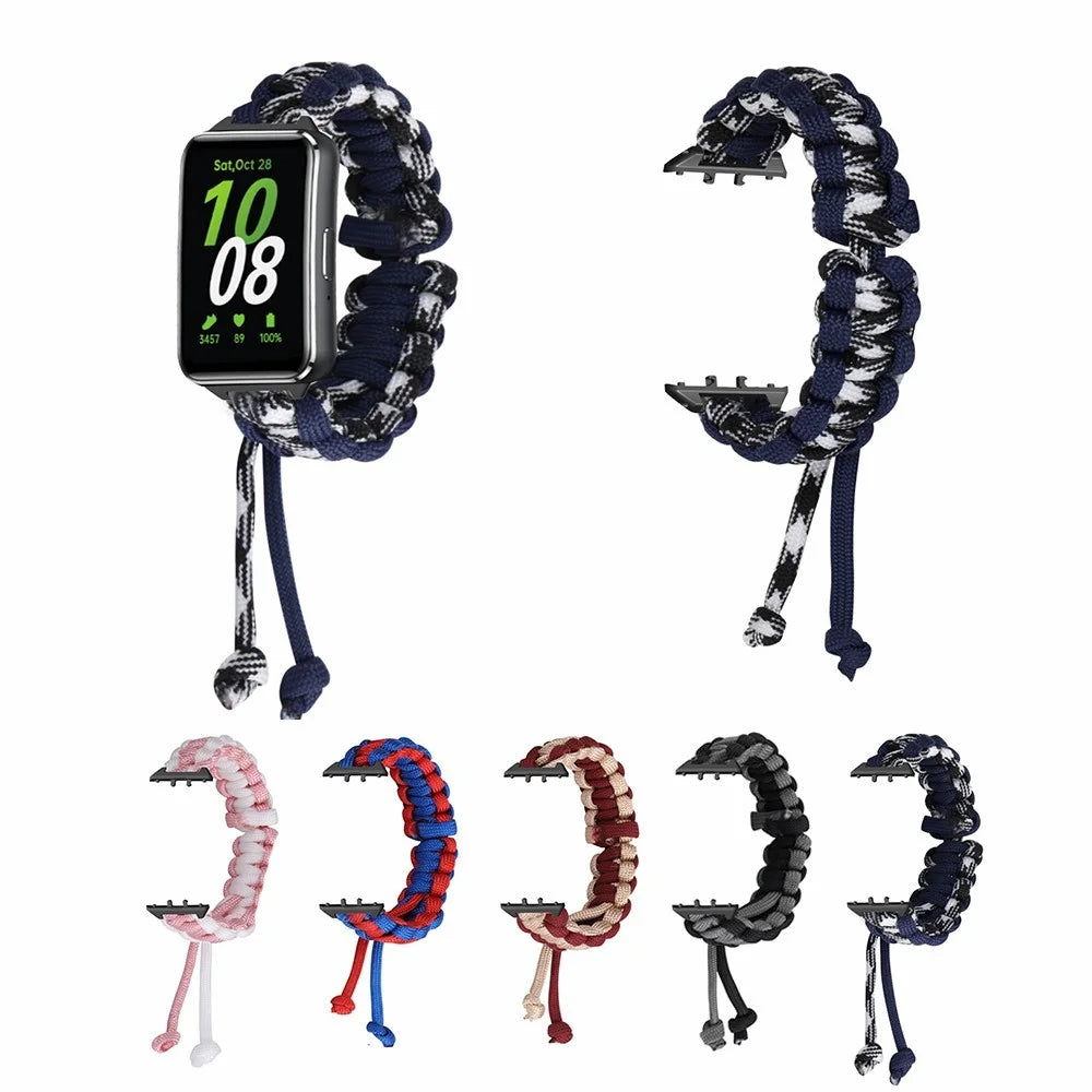 For Samsung Galaxy Fit3 Adjustable Nylon Braided Watch Band Replacement Wrist Strap - Navy Blue - 3