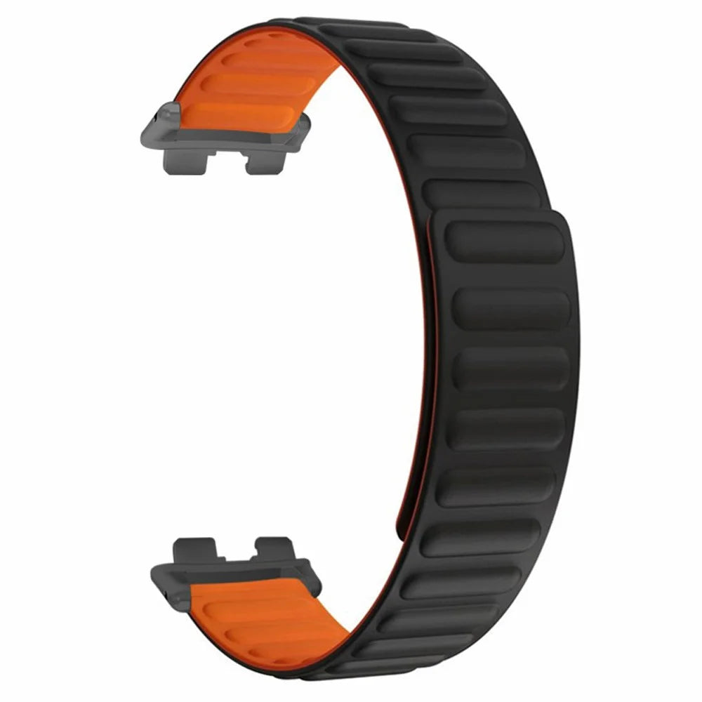 For Huawei Band 9 Magnetic Wrist Band Adjustable Silicone Watch Strap Watch Replacement Accessory - Black+Orange - 3