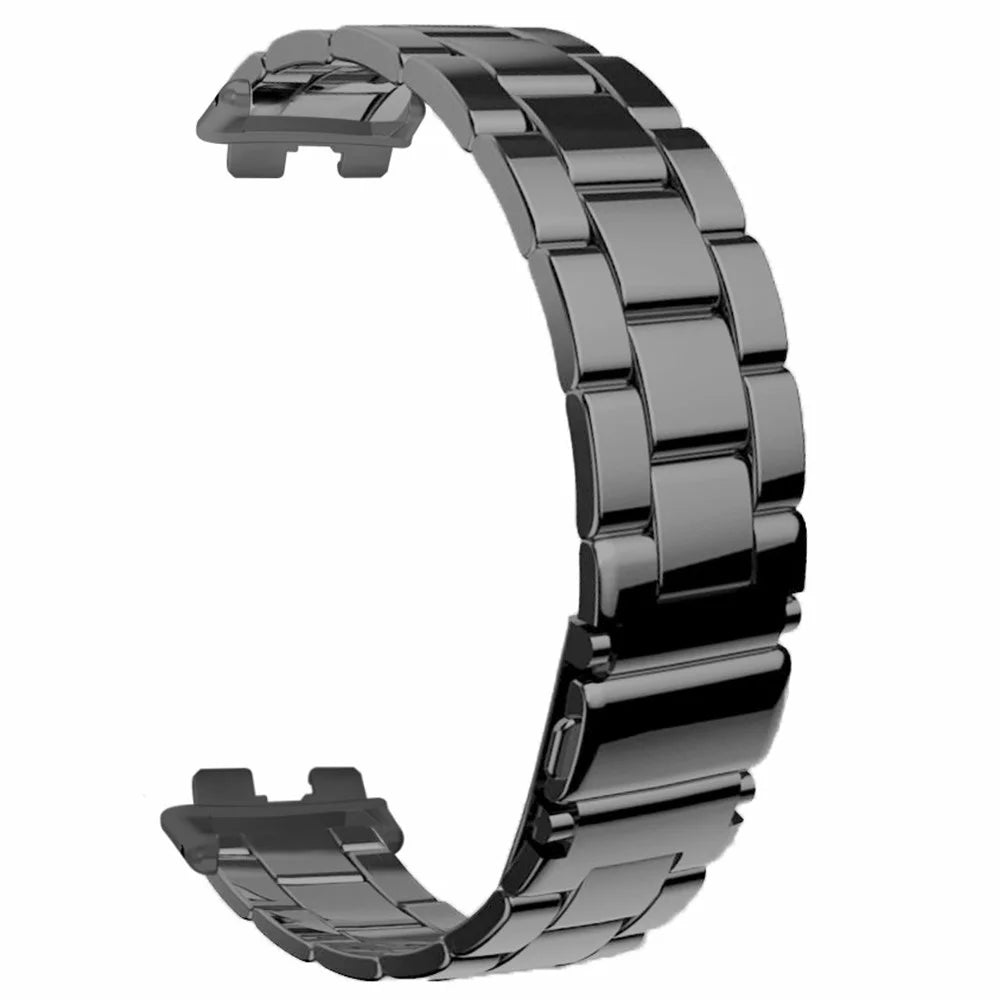 For Huawei Band 9 Watch Strap Stainless Steel Slim Watch Band with Metal Connector - Black - 1