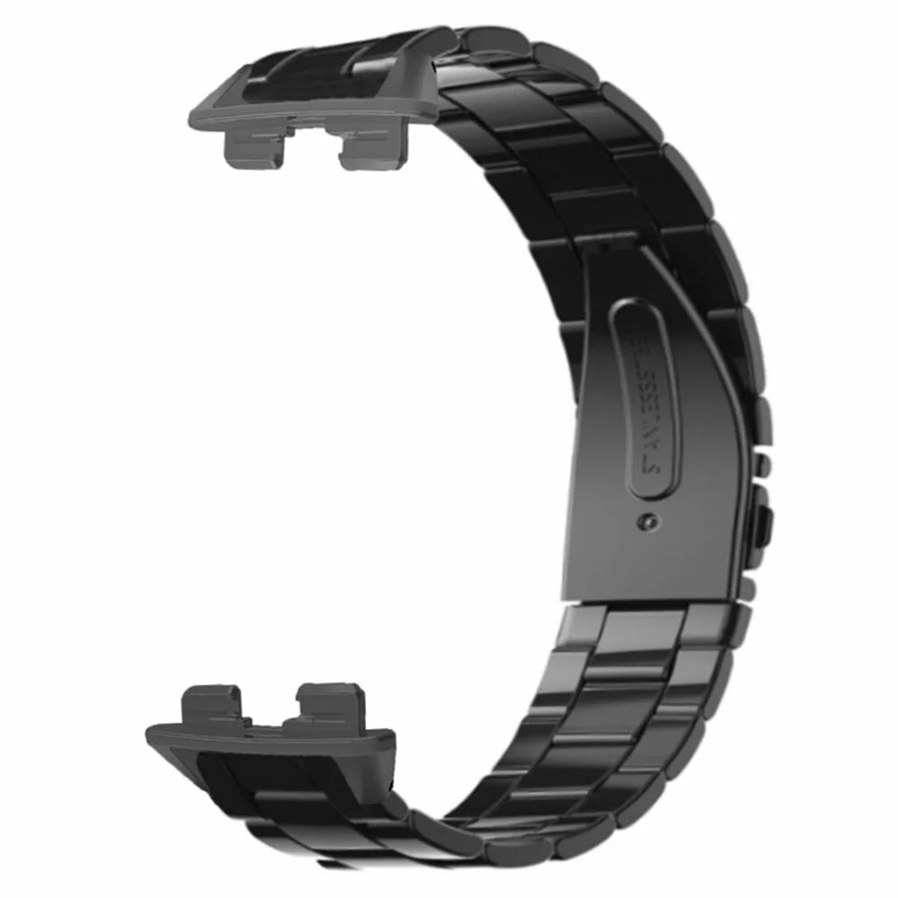 For Huawei Band 9 Watch Strap Stainless Steel Slim Watch Band with Metal Connector - Black - 2
