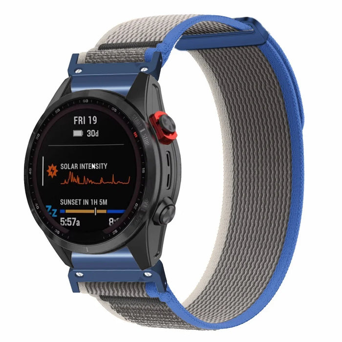 For Garmin Fenix 7 / Fenix 6 GPS / Fenix 5 Trail Loop Strap Nylon Watch Band - Blue / Grey+Blue - 2
