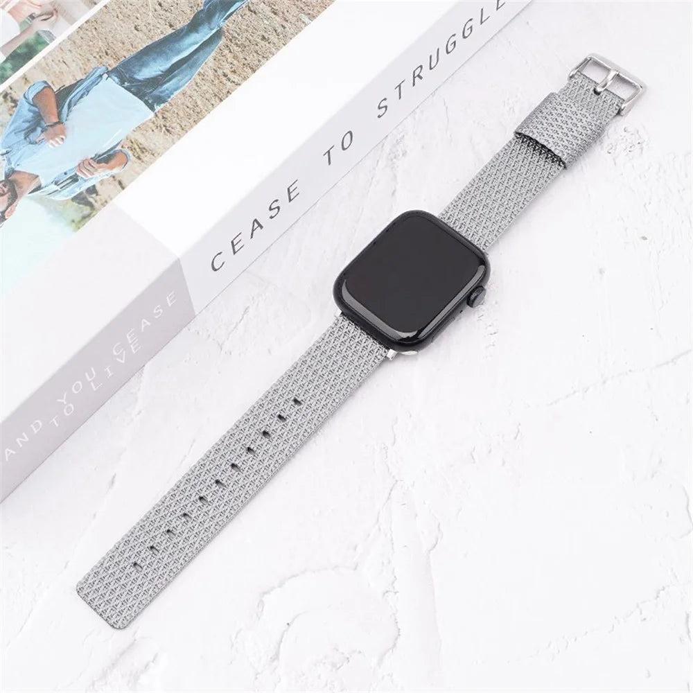 Watch Band For Apple Watch Series 11 10 42mm / 9 8 7 41mm / SE3 SE2 SE 6 5 4 40mm / 3 2 1 38mm Grids Texture Nylon Strap - Grey - 1
