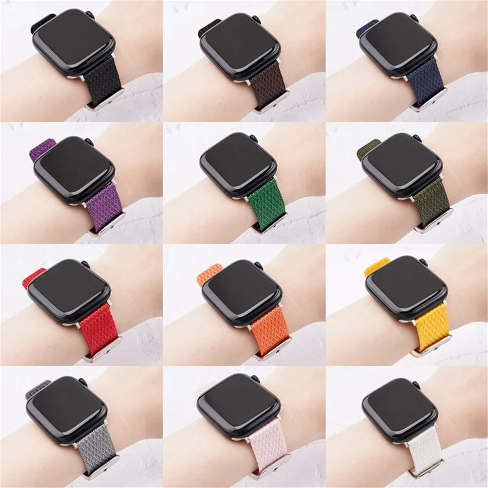 Watch Band For Apple Watch Series 11 10 42mm / 9 8 7 41mm / SE3 SE2 SE 6 5 4 40mm / 3 2 1 38mm Grids Texture Nylon Strap - Grey - 4