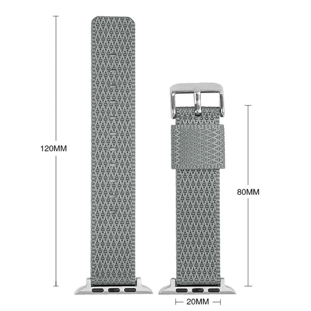 Watch Band For Apple Watch Series 11 10 42mm / 9 8 7 41mm / SE3 SE2 SE 6 5 4 40mm / 3 2 1 38mm Grids Texture Nylon Strap - Grey - 6