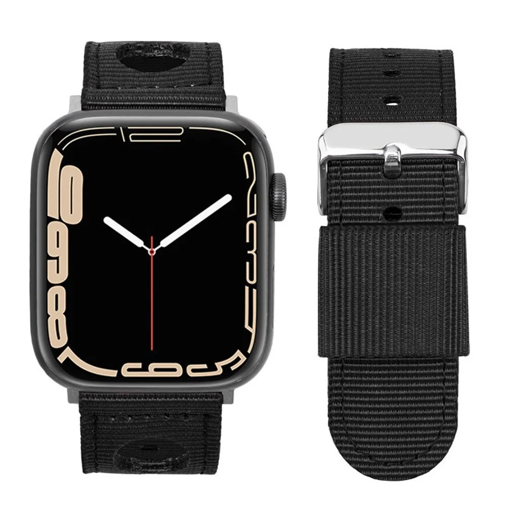 Nylon Watch Band For Apple Watch Series 11 10 42mm / 9 8 7 41mm / SE3 SE2 SE 6 5 4 40mm / 3 2 1 38mm Waterproof Replacement Strap - Black - 1