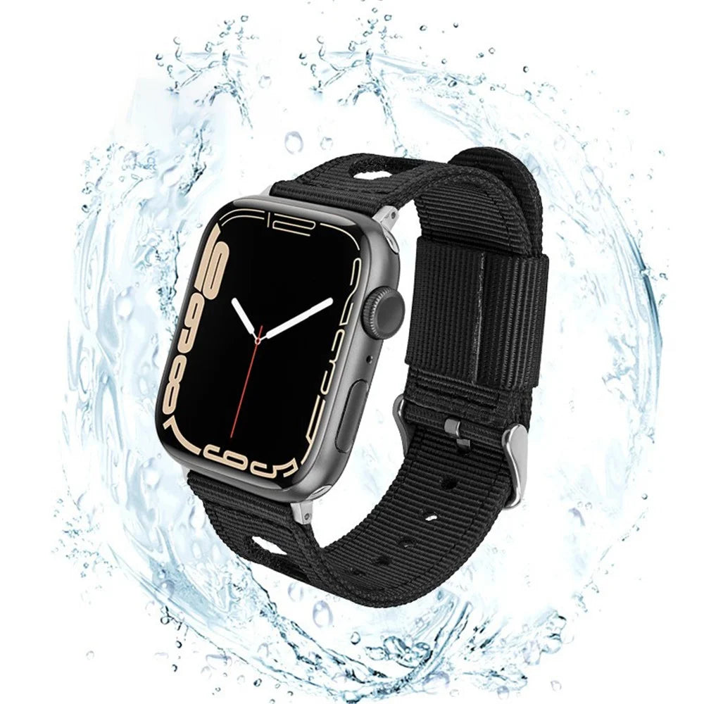 Nylon Watch Band For Apple Watch Series 11 10 42mm / 9 8 7 41mm / SE3 SE2 SE 6 5 4 40mm / 3 2 1 38mm Waterproof Replacement Strap - Black - 2