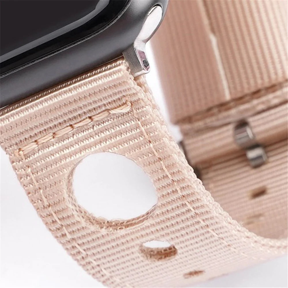 Nylon Watch Band For Apple Watch Series 11 10 42mm / 9 8 7 41mm / SE3 SE2 SE 6 5 4 40mm / 3 2 1 38mm Waterproof Replacement Strap - Black - 3