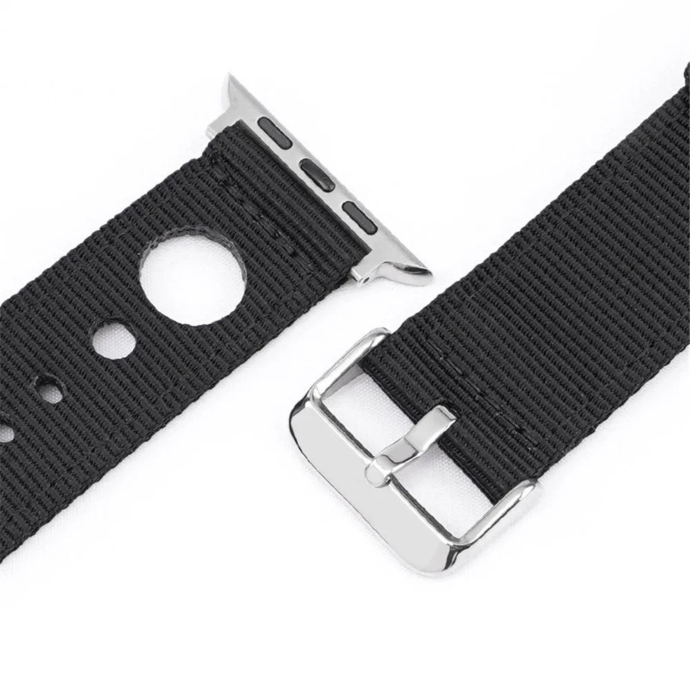 Nylon Watch Band For Apple Watch Series 11 10 42mm / 9 8 7 41mm / SE3 SE2 SE 6 5 4 40mm / 3 2 1 38mm Waterproof Replacement Strap - Black - 6