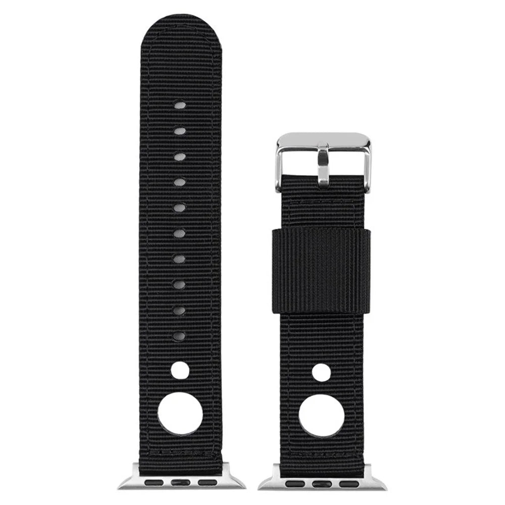 For Apple Watch Ultra 3 2 1 49mm / Series 11 10 46mm / 9 8 7 45mm / SE3 SE2 SE 6 5 4 44mm / 3 2 1 42mm Waterproof Nylon Watch Band - Black - 5