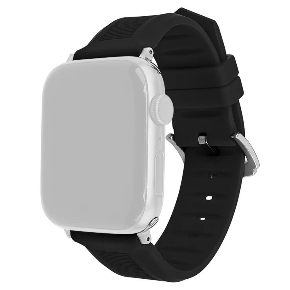 For Apple Watch Ultra 3 2 1 49mm / Series 11 10 46mm / 9 8 7 45mm / SE3 SE2 SE 6 5 4 44mm / 3 2 1 42mm Watch Strap Silicone Band - Black - 1