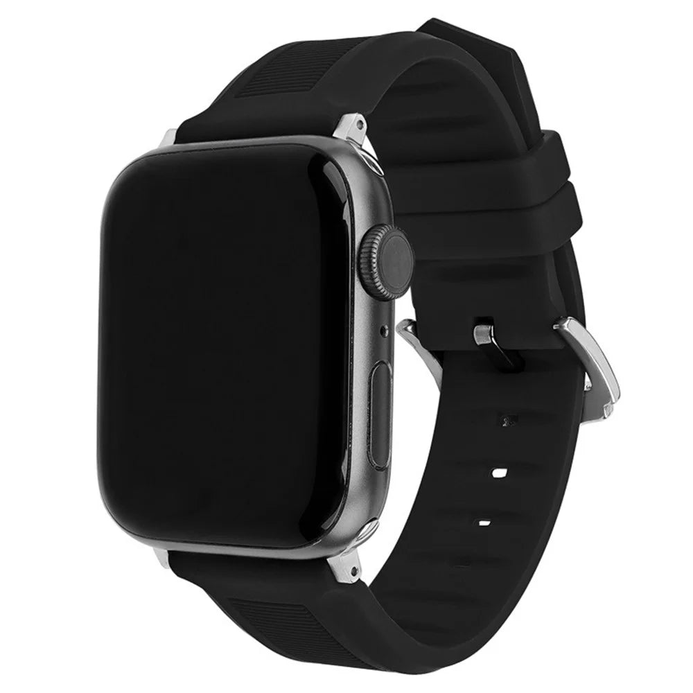 For Apple Watch Ultra 3 2 1 49mm / Series 11 10 46mm / 9 8 7 45mm / SE3 SE2 SE 6 5 4 44mm / 3 2 1 42mm Watch Strap Silicone Band - Black - 2