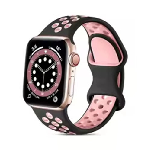 Silicone Watch Band For Apple Watch Series 11 10 42mm / 9 8 7 41mm / SE3 SE2 SE 6 5 4 40mm / 3 2 1 38mm Dual Color Strap - Black+Light Pink - 1