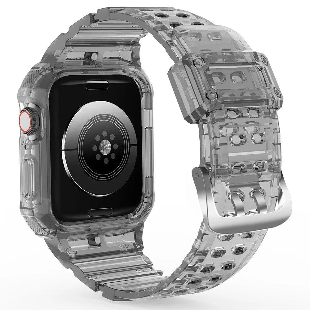 For Apple Watch Series 9 / 8 / 7 41mm / SE (2023) / SE (2022) / SE 6 5 4 40mm TPU Watch Strap with Case - Transparent Black - 1