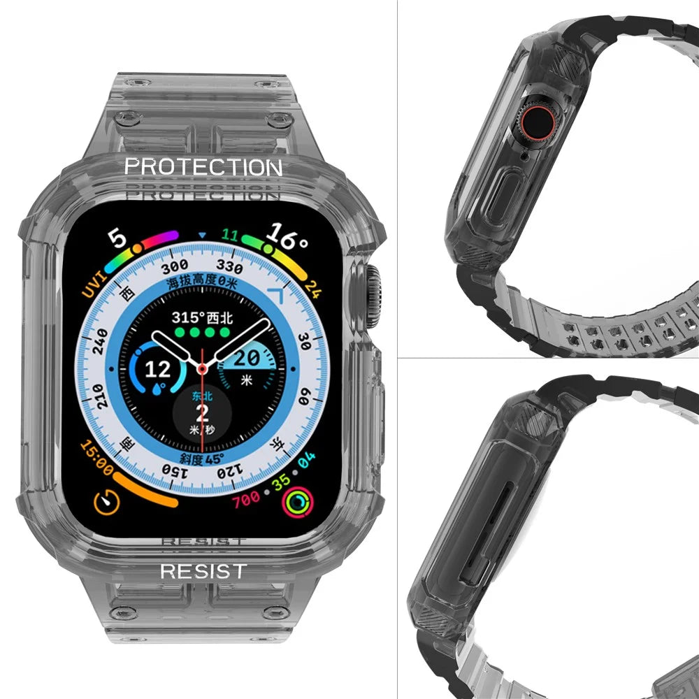 For Apple Watch Series 9 / 8 / 7 41mm / SE (2023) / SE (2022) / SE 6 5 4 40mm TPU Watch Strap with Case - Transparent Black - 2
