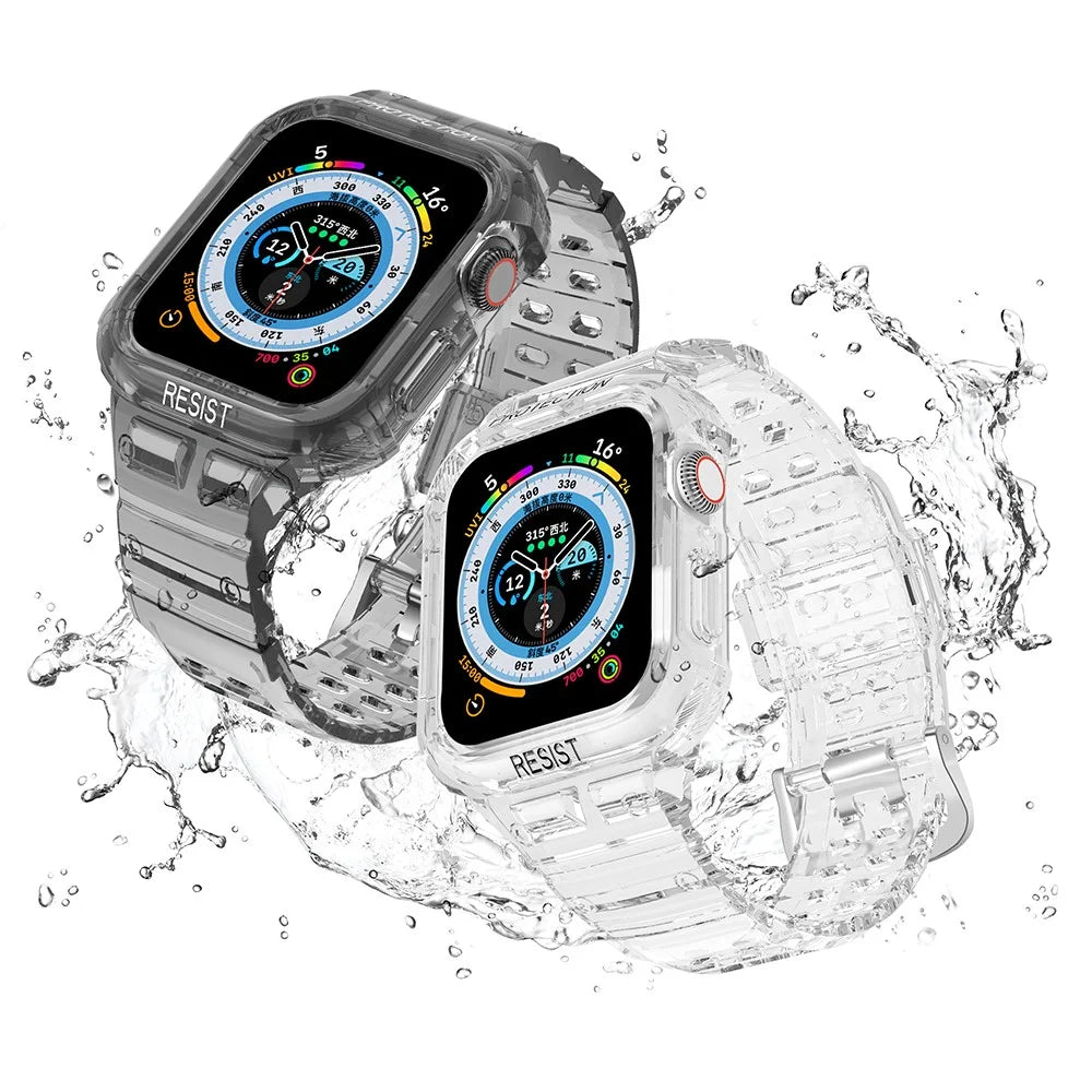 For Apple Watch Series 9 / 8 / 7 41mm / SE (2023) / SE (2022) / SE 6 5 4 40mm TPU Watch Strap with Case - Transparent Black - 4