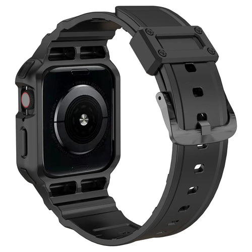 For Apple Watch Series 9 / 8 / 7 41mm / SE (2023) / SE (2022) / SE 6 5 4 40mm Watch Band Replacement TPU Strap with Case Cover - Black - 1