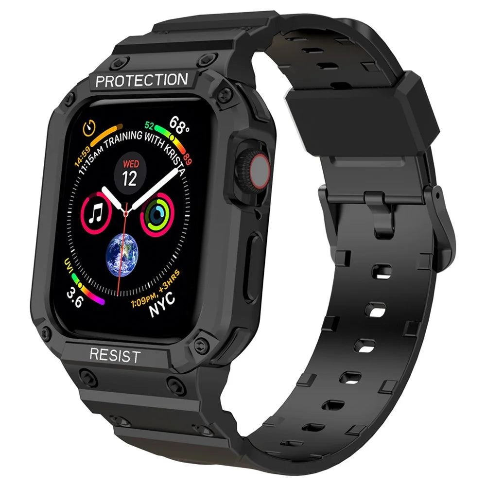 For Apple Watch Series 9 / 8 / 7 41mm / SE (2023) / SE (2022) / SE 6 5 4 40mm Watch Band Replacement TPU Strap with Case Cover - Black - 2