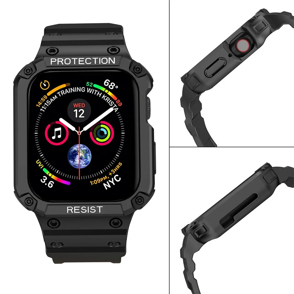 For Apple Watch Series 9 / 8 / 7 41mm / SE (2023) / SE (2022) / SE 6 5 4 40mm Watch Band Replacement TPU Strap with Case Cover - Black - 3