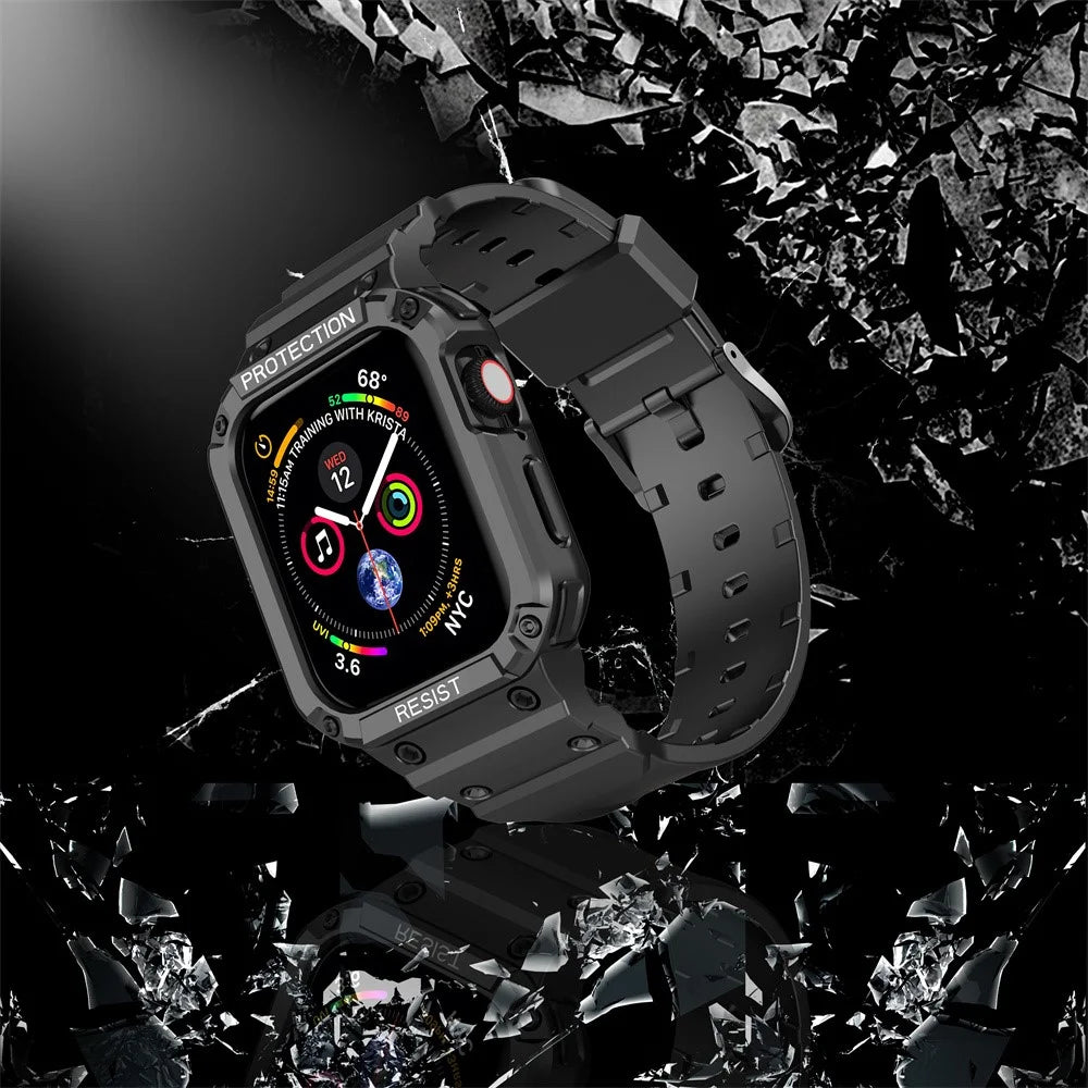 For Apple Watch Series 9 / 8 / 7 41mm / SE (2023) / SE (2022) / SE 6 5 4 40mm Watch Band Replacement TPU Strap with Case Cover - Black - 4