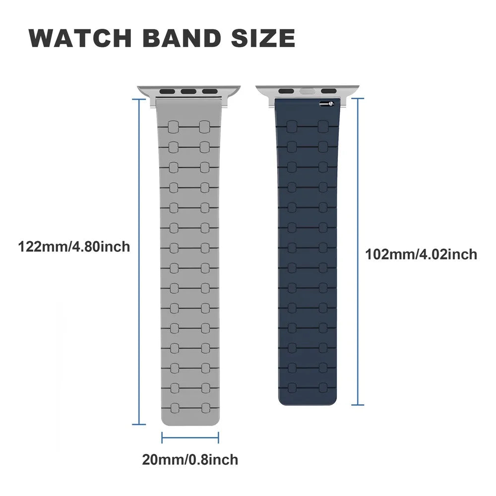 For Apple Watch Ultra 3 2 1 49mm / Series 11 10 46mm / 9 8 7 45mm / SE3 SE2 SE 6 5 4 44mm / 3 2 1 42mm Silicone Magnetic Band Strap - Black / Grey - 4
