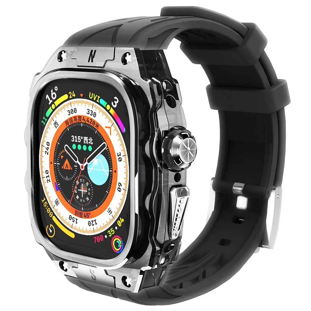 For Apple Watch Ultra 49mm / Ultra 2 49mm Watch Band Silicone Strap + Integrated Watch Case - Black - 1
