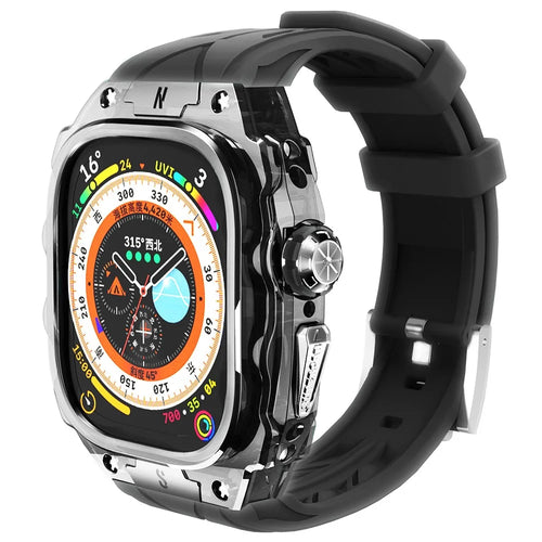 For Apple Watch Ultra 49mm / Ultra 2 49mm Watch Band Silicone Strap + Integrated Watch Case - Black - 1