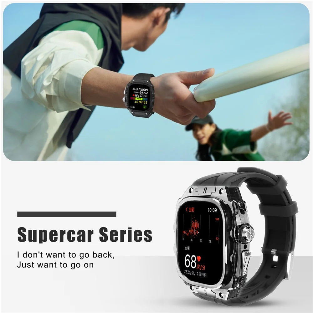 For Apple Watch Ultra 49mm / Ultra 2 49mm Watch Band Silicone Strap + Integrated Watch Case - Black - 2