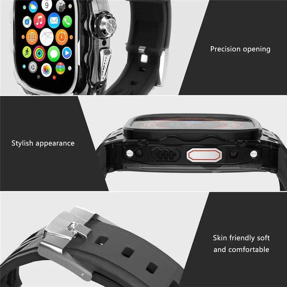 For Apple Watch Ultra 49mm / Ultra 2 49mm Watch Band Silicone Strap + Integrated Watch Case - Black - 3