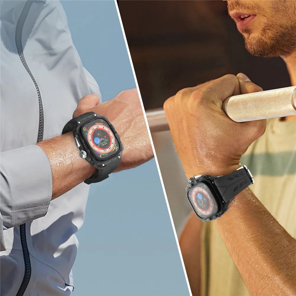 For Apple Watch Ultra 49mm / Ultra 2 49mm Watch Band Silicone Strap + Integrated Watch Case - Black - 4