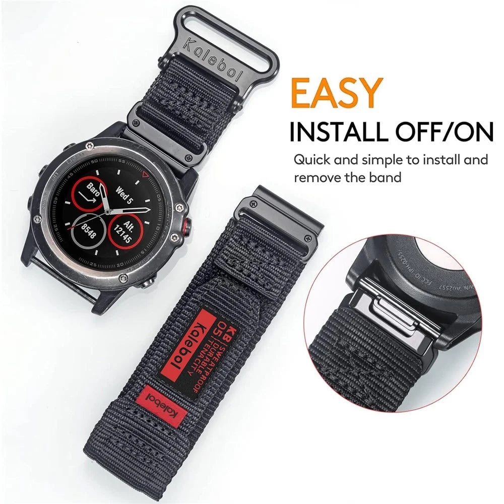 For Garmin Tactix 7 AMOLED Edition / Tactix 7 Pro Watch Strap QuickFit 26mm Nylon Sticker Wrist Band - Black - 3