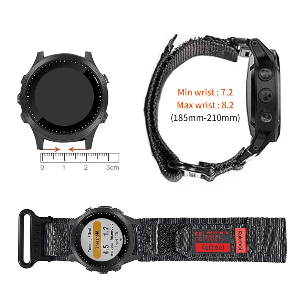For Garmin Tactix 7 AMOLED Edition / Tactix 7 Pro Watch Strap QuickFit 26mm Nylon Sticker Wrist Band - Black - 5