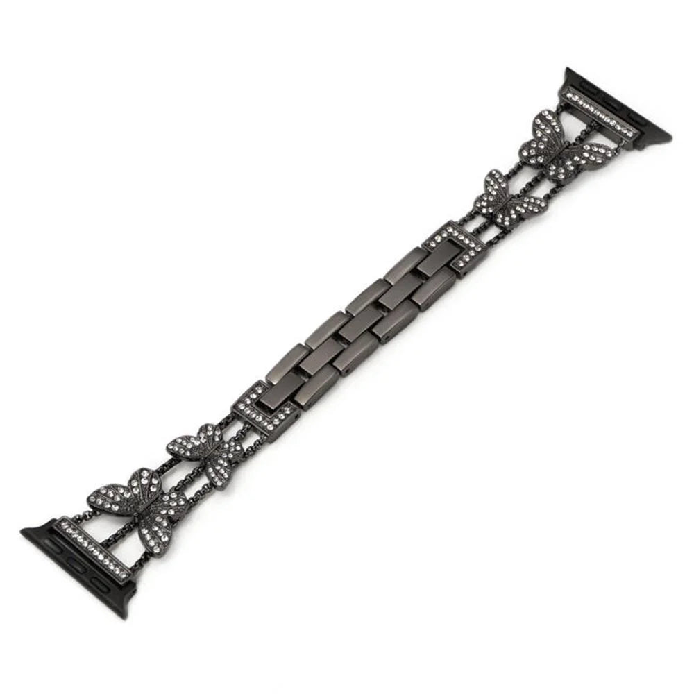 Butterfly Watch Strap for Apple Watch Series 11 10 42mm / 9 8 7 41mm / SE3 SE2 SE 6 5 4 40mm / 3 2 1 38mm Metal Replacement Band - Black - 1