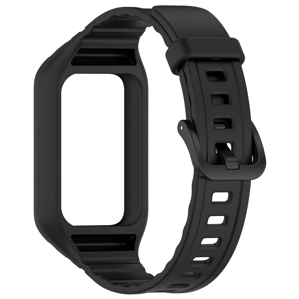 For Honor Band 9 Replacement Watch Band Silicone Strap with Protective Case - Black - 3